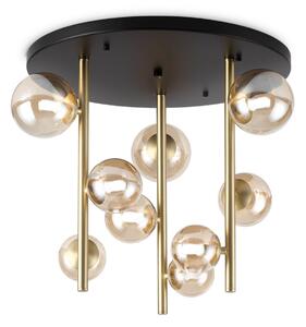 IDEAL LUX Plafonieră Perlage, negru/chihlimbar, Ø 50 cm, cu 9 becuri, Bej, Camera de zi / sufragerie, Metal