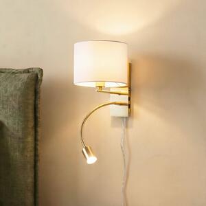 Lindby Aplică de perete Florens, alamă, lampă lectură LED, 23,5 cm, Auriu / Alamă, Camera de zi / sufragerie, Țesătură / Textil, Modern, Lumină de lectură