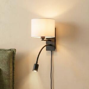 Lindby Aplică de perete Florens, negru, lampă citit cu LED, 23,5 cm, reglabil, Alb, Camera de zi / sufragerie, Țesătură / Textil, Modern, Lumină de lectură