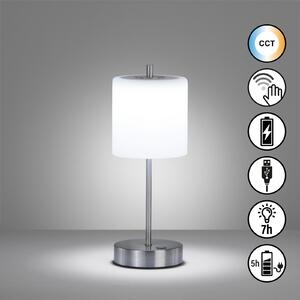 FH Lighting Lampă de masă reîncărcabilă cu LED Riva nickel/opal Înălțime 34,5 cm, reglabil, Alb, Camera de zi / sufragerie, Sticlă, Modern
