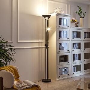 Lindby LED lampă de podea Josefin, negru, lumină lectură, dimabil, reglabil, Negru, Camera de zi / sufragerie, Metal, Modern, Lumină de lectură