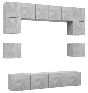 Set de dulapuri TV, 8 piese, gri beton, lemn prelucrat
