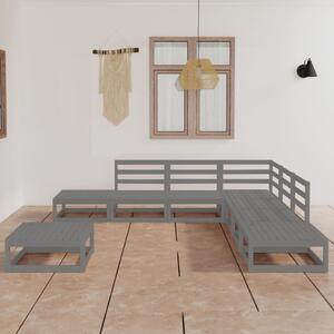 Set mobilier de grădină, 8 piese, gri, lemn masiv de pin
