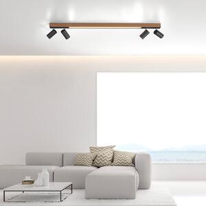 PURE Plafonieră LED Lines, 120 cm, negru, lemn, telecomandă, reglabil, Lemn, Camera de zi / sufragerie, Metal