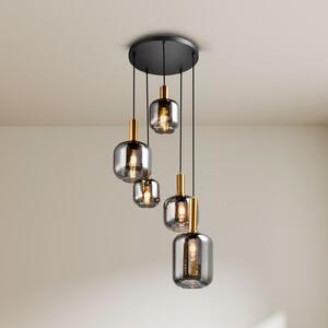 Näve Fumo suspendată, sticlă fumurie, 5 becuri, rondelă, reglabil, Gri, Camera de zi / sufragerie, Sticlă, Modern