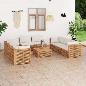 Set mobilier de grădină cu perne crem, 9 piese, lemn masiv tec