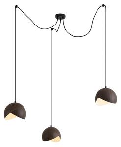 Lampă suspendată de designer neagră cu abajur cu imprimeu din lemn și sticlă opal cu 3 lumini - Tulip