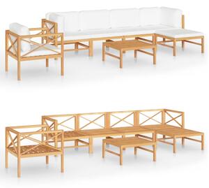 Set mobilier grădină cu perne crem, 7 piese, lemn masiv de tec