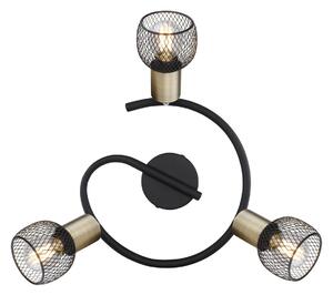 Globo Fiastra plafonieră, negru/alamă antic 3 becuri, reglabil, Negru, Camera de zi / sufragerie, Metal