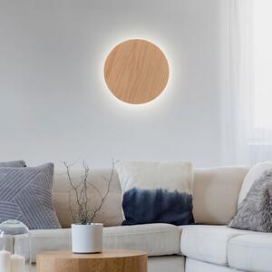 Paul Neuhaus Aplică de perete cu LED baterie Puntua Ø 25 cm aspect lemn, reglabil, Lemn, Camera de zi / sufragerie, Metal, Modern