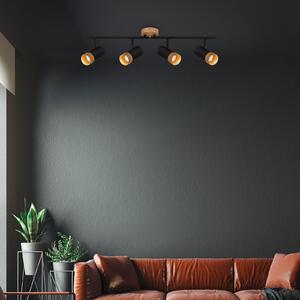 Briloner Spot de tavan Plek GU10 negru/lemn cu patru flăcări, reglabil, Negru, Camera de zi / sufragerie, Metal, Modern, Plafon cu flacără multiplă