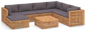 Set mobilier grădină cu perne gri închis 8 piese lemn masiv tec