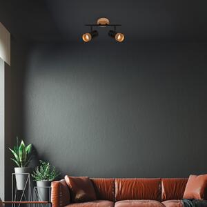 Briloner Spot de tavan Plek GU10 negru/lemn cu două lumini negru/lemn, reglabil, Negru, Camera de zi / sufragerie, Metal, Modern, Plafon cu flacără multiplă