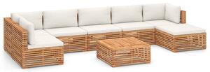 Set mobilier de grădină cu perne crem 8 piese lemn masiv tec