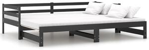 Pat extensibil de zi, negru, 2x(90x200) cm, lemn masiv de pin