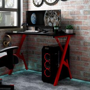 Birou de gaming cu picioare formă Y, negru/roșu, 110x60x75 cm