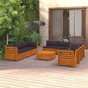 Set mobilier grădină cu perne, 9 piese, lemn masiv de acacia