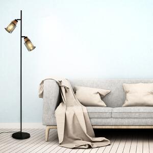 Briloner Lampadar 1486025 2 becuri abajururi sticlă fumurie, Negru, Camera de zi / sufragerie, Metal
