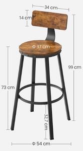 Scaune de bar LUND cu spătare, 2 buc., 99x54cm, maro/negru Vasagle