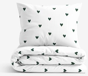 Goldea lenjerie de pat 100% bumbac - inimioare verde închis pe alb 200 x 200 și 2buc 50 x 70 cm