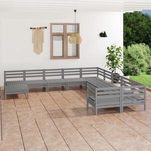 Set mobilier relaxare de grădină, 11 piese, gri, lemn masiv pin