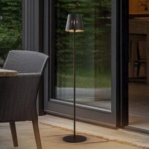 Lindby Lampă de podea solară LED Hilario, negru, fier, baterie, reglabil, Negru, Metal, Umbrelă în picioare