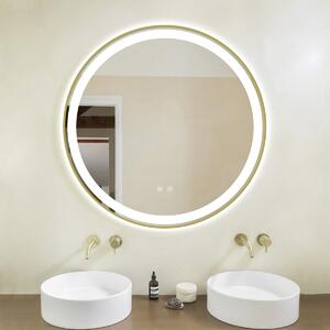Oglinda cu LED rotunda 60 cm, functie dezaburire , intrerupator touch 3 culori, rama gold