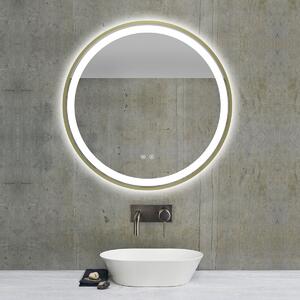 Oglinda cu LED rotunda 70 cm, functie dezaburire , intrerupator touch 3 culori, rama gold