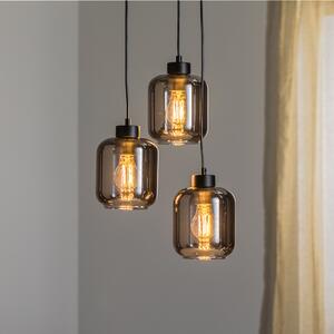Eko-Light Lampă suspendată Sombra, fum, 3 becuri, rotundă, reglabil, Negru, Camera de zi / sufragerie, Sticlă