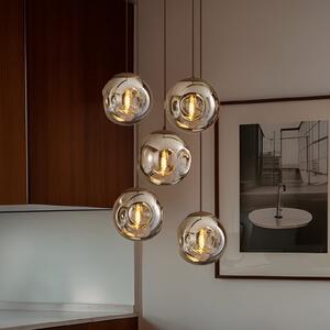 Lindby Suspensie Valentina, sticlă, gri fumuriu, rotundă, 5 lumini., reglabil, Gri, Camera de zi / sufragerie, Sticlă, Design