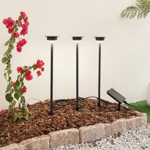 Lindby Lampa solară LED Lyris, set de 3, negru, aluminiu, 3.000K, Negru, Aluminiu, Modern