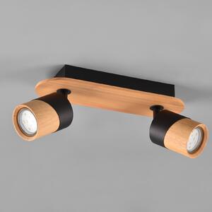 Trio Lighting Aruni plafonieră din lemn, 2 becuri negru, reglabil, Lemn, Camera de zi / sufragerie, Lemn, Modern, Plafon semicircular cu spațiere