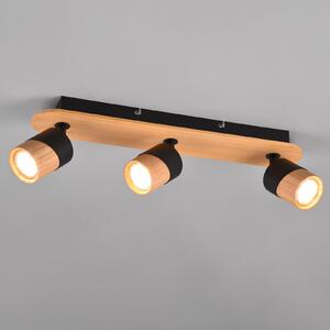 Trio Lighting Aruni plafonieră din lemn, 3 becuri negru, reglabil, Lemn, Camera de zi / sufragerie, Lemn, Modern, Plafon semicircular cu spațiere