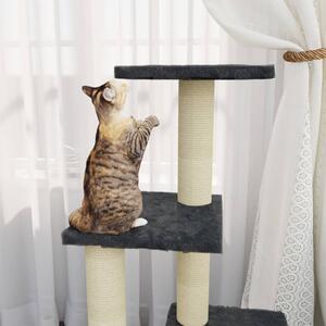 Ansamblu pisici cu stâlpi din funie de sisal, gri închis, 92 cm