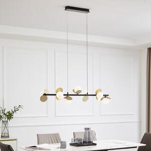 Lucande Lampă suspendată LED Pallo, 7 lumini, negru/auriu, sticlă, reglabil, Negru, Camera de zi / sufragerie, Metal, Modern