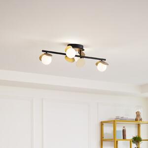 Lucande Plafonieră LED Pallo, 4 lumini, negru/auriu, sticlă, reglabil, Negru, Camera de zi / sufragerie, Metal, Modern