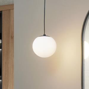 Lucande Lampă suspendată Bidolo, negru, sticlă, Ø 15 cm, IP44, reglabil, Alb, Baie, Sticlă, glob