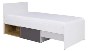 Pat de o persoană 90x200 cm Juna 15 (alb + grafit + gri + stejar lefkas) (cu somieră). 1087411
