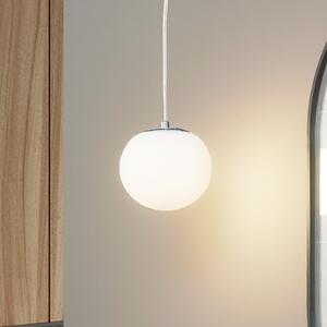 Lucande Lampă suspendată Bidolo, cromată, sticlă, Ø 15 cm, IP44, reglabil, Metalic, Baie, Sticlă, glob