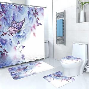 Set pentru baie: perdea, covorase si husa de toaleta, Purple Butterfly