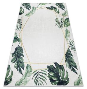 ANDRE 1168 covor lavabil Monstera pleacă, geometric anti-alunecare - alb / verde - SECUNDAR-COTATI PRODUSUL