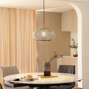 Lindby Suspensie Nerys, 1 lumină, negru, bambus, Ø 38 cm, reglabil, Lemn, Camera de zi / sufragerie, Lemn, Casă de țară / Rustic