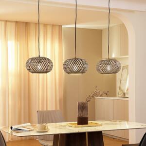 Lindby Lampă suspendată Nerys, 3 becuri, negru, bambus, 1.120 cm, reglabil, Lemn, Camera de zi / sufragerie, Lemn, Casă de țară / Rustic
