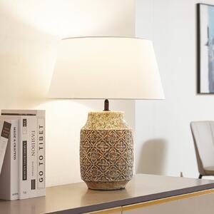 Lindby Lampă de masă Aelith, Ø 40 cm, maro, ceramică, E27, Bej, Camera de zi / sufragerie, Ceramică, Casă de țară / Rustic