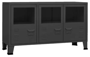 Servantă industrială, negru, 105x35x62 cm, metal și sticlă