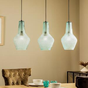 Lindby Suspensie Drakar, 3 lumini, albastru deschis, sticlă, Ø 25 cm, reglabil, Albastru, Camera de zi / sufragerie, Sticlă, Vintage