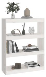 Bibliotecă/Separator cameră alb, 80x30x103,5 cm, lemn masiv pin