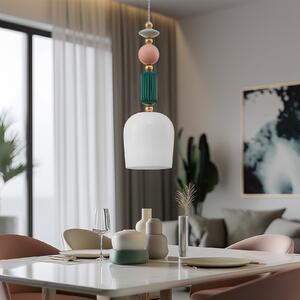 Lindby Lampă suspendată Ysoria, gri/roz/verde, ceramică, Ø 16 cm, reglabil, Multicolor, Camera de zi / sufragerie, Ceramică, Design