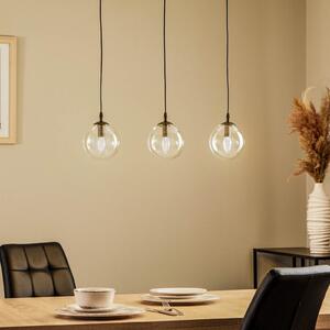 EMIBIG LIGHTING Lampă suspendată Glassy, 3 becuri, dreaptă, negru, transparent, sticlă, reglabil, Negru, Camera de zi / sufragerie, Metal, Modern