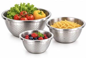 Set 3 strecuratori din inox, 20, 24 și 28 cm – site metalice pentru paste, legume, fructe, orez si scurgerea alimentelor, ustensile pactice pentru bucatarie